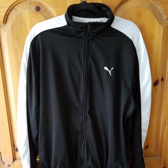 Puma Full Zip Track Jacket Front Pockets Adult Large Black/White Long Sleeve - Picture 1 of 8
